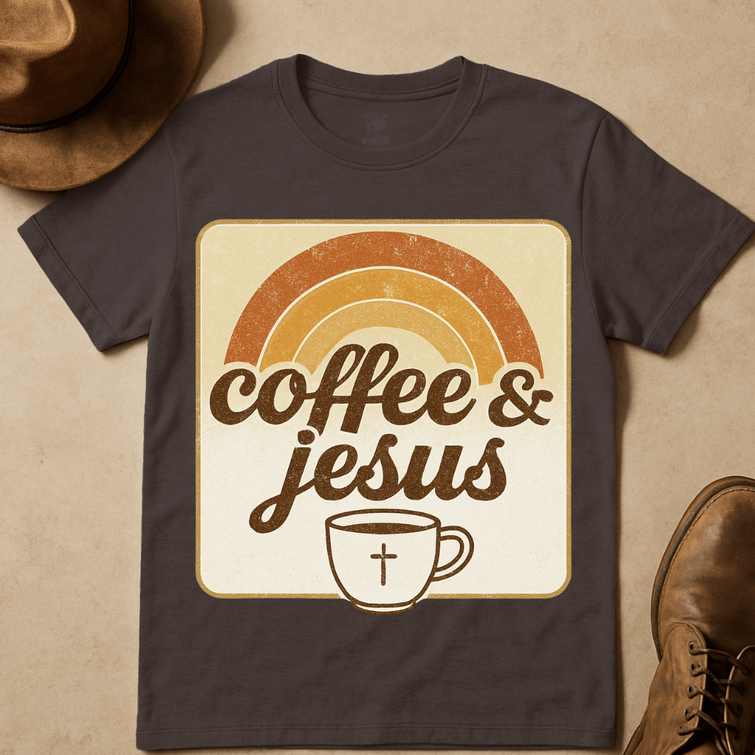 RETRO SUNRISE COFFEE AND JESUS T-SHIRT