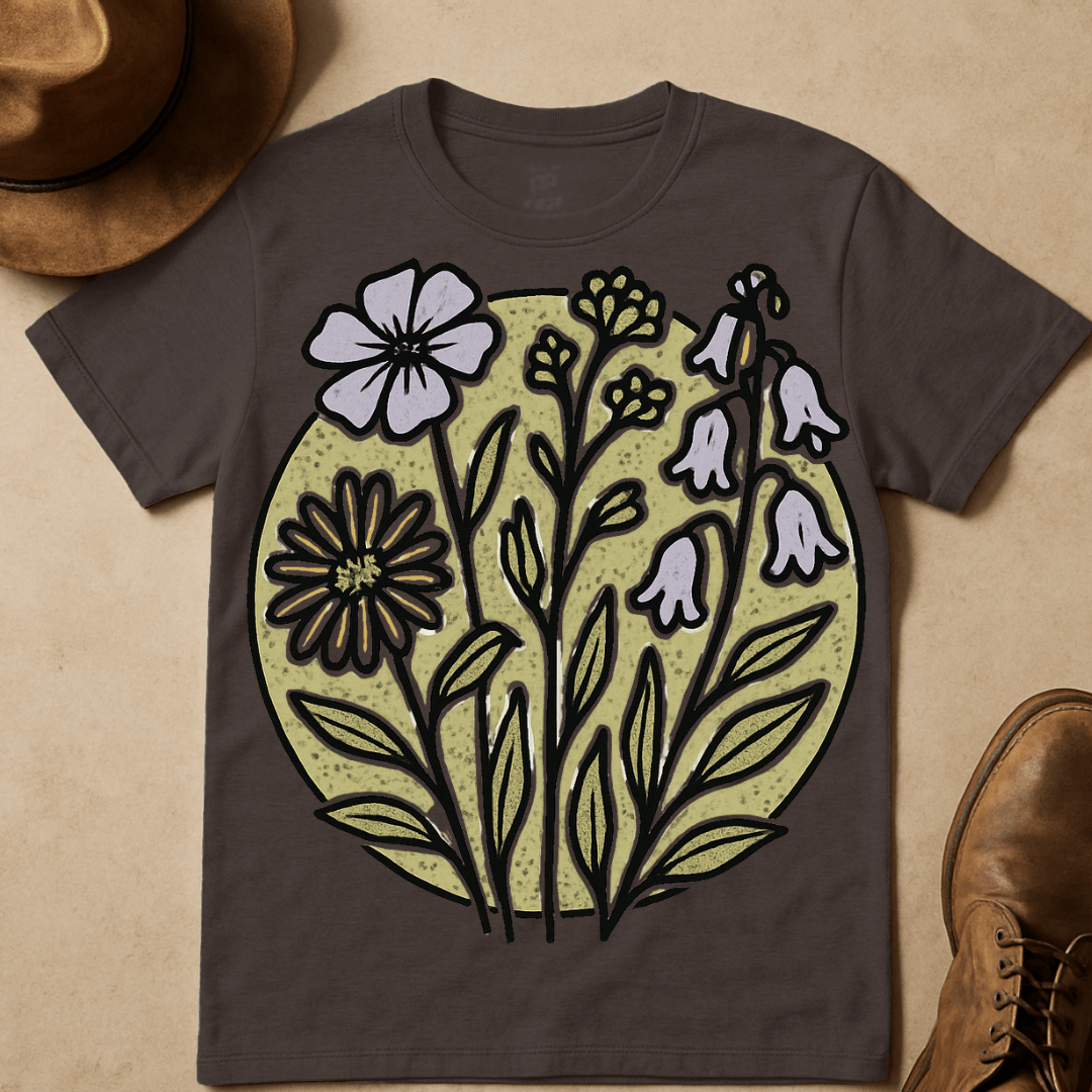 LAVENDER AND OLIVE FLOWERS T-SHIRT