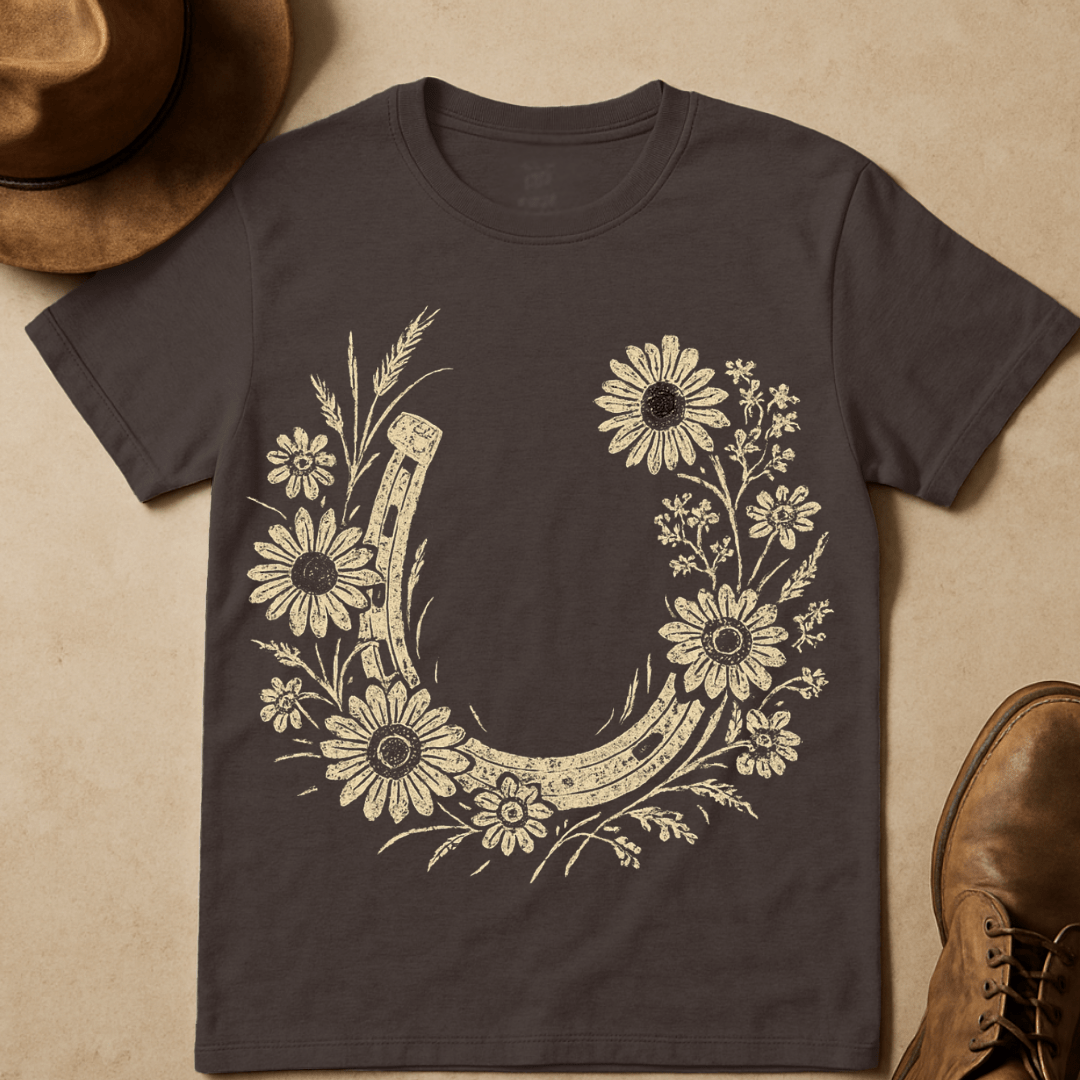 HORSE SHOE FLOWER WREATH T-SHIRT