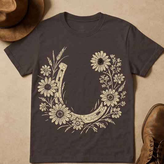 HORSE SHOE FLOWER WREATH T-SHIRT