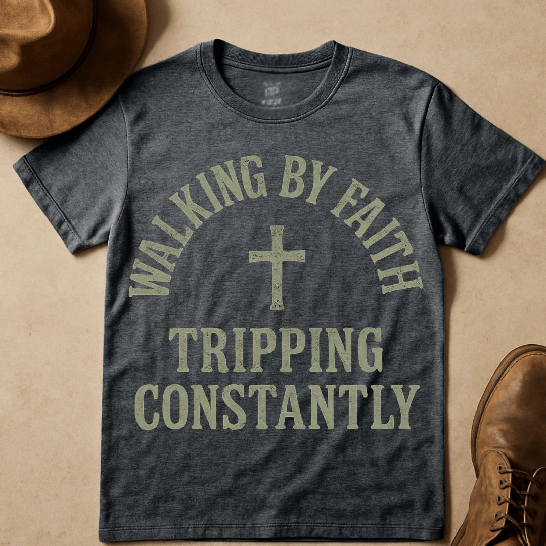 FUNNY WALKING BY FAITH T-SHIRT