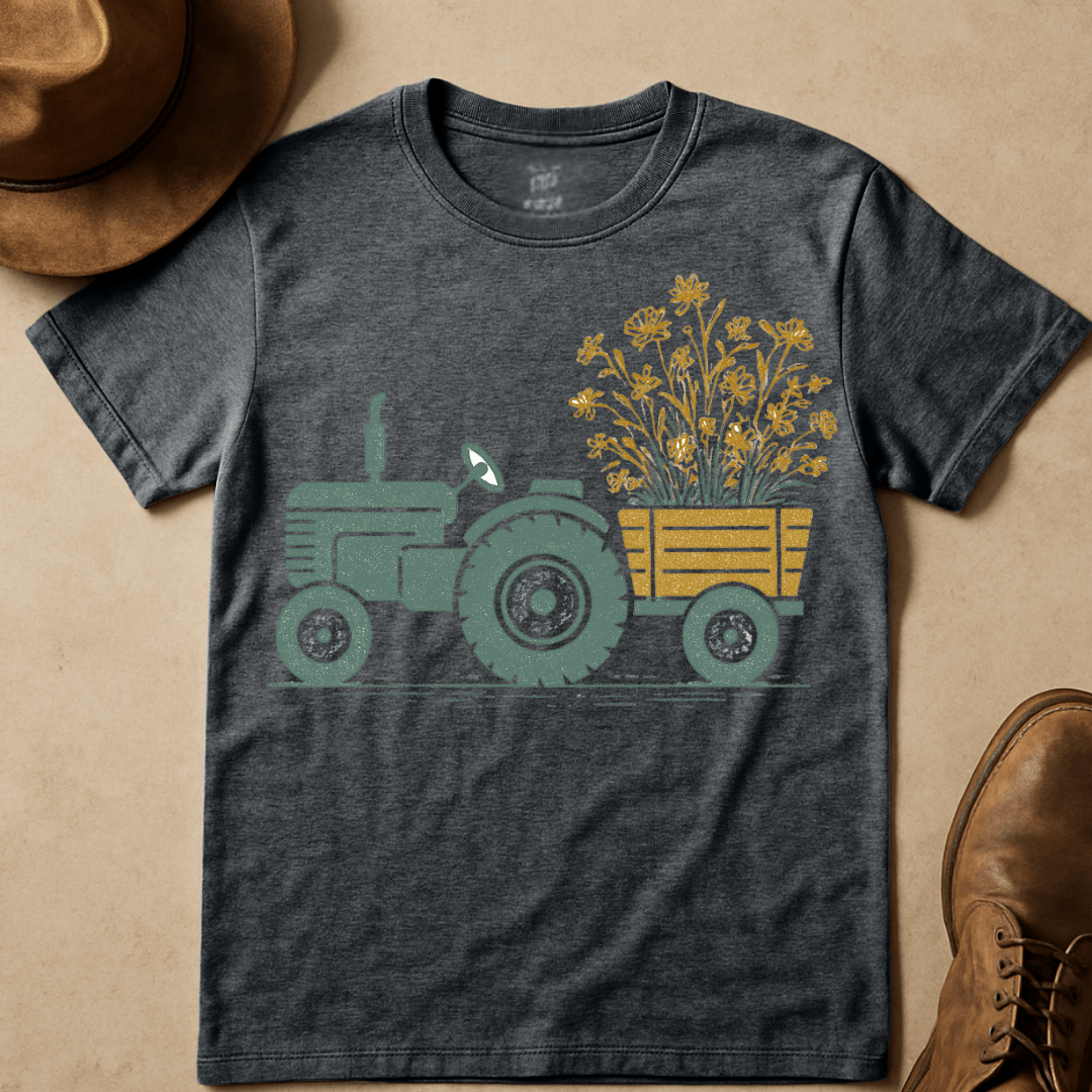 TRACTOR HAULING FLOWERS T-SHIRT