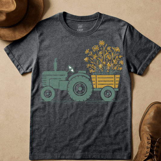 TRACTOR HAULING FLOWERS T-SHIRT