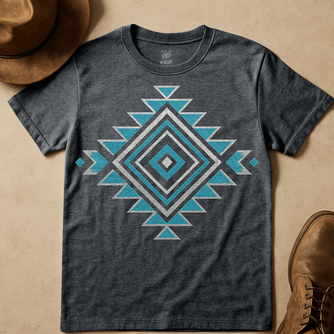 TEAL WESTERN PATTERN T-SHIRT