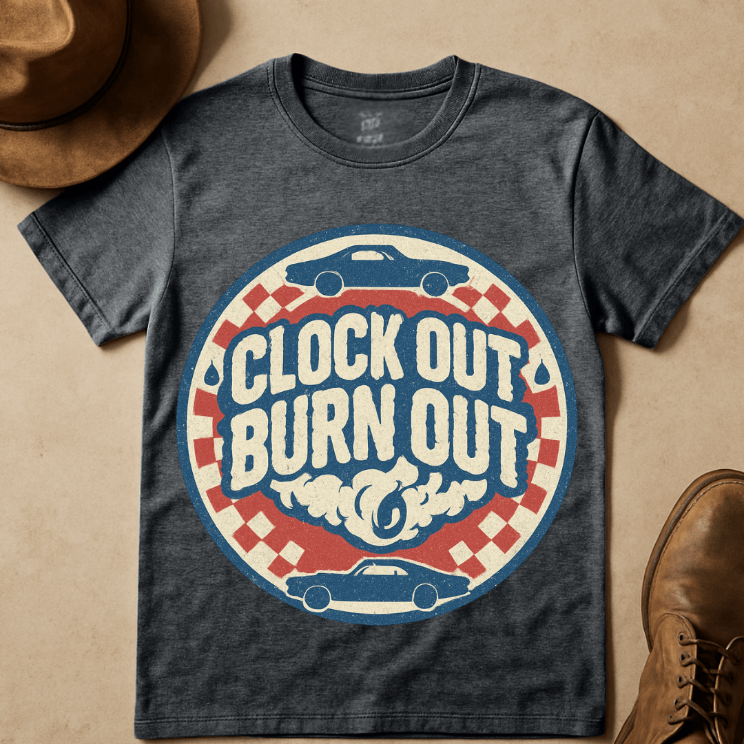 MUSCLE CAR BURNOUT STAMP T-SHIRT