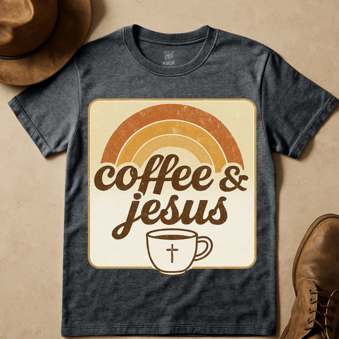 RETRO SUNRISE COFFEE AND JESUS T-SHIRT