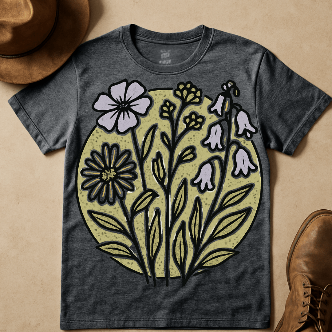 LAVENDER AND OLIVE FLOWERS T-SHIRT