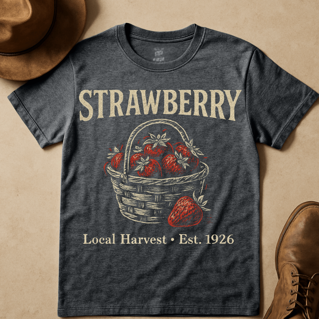 STARWBERRY BASKET CHALKBOARD HARVEST T-SHIRT