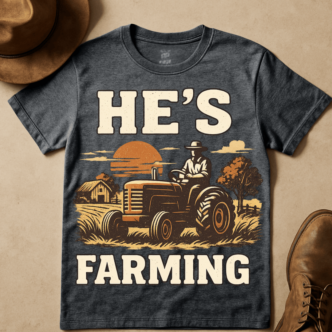 HE'S FARMING TRACTOR SUNSET T-SHIRT