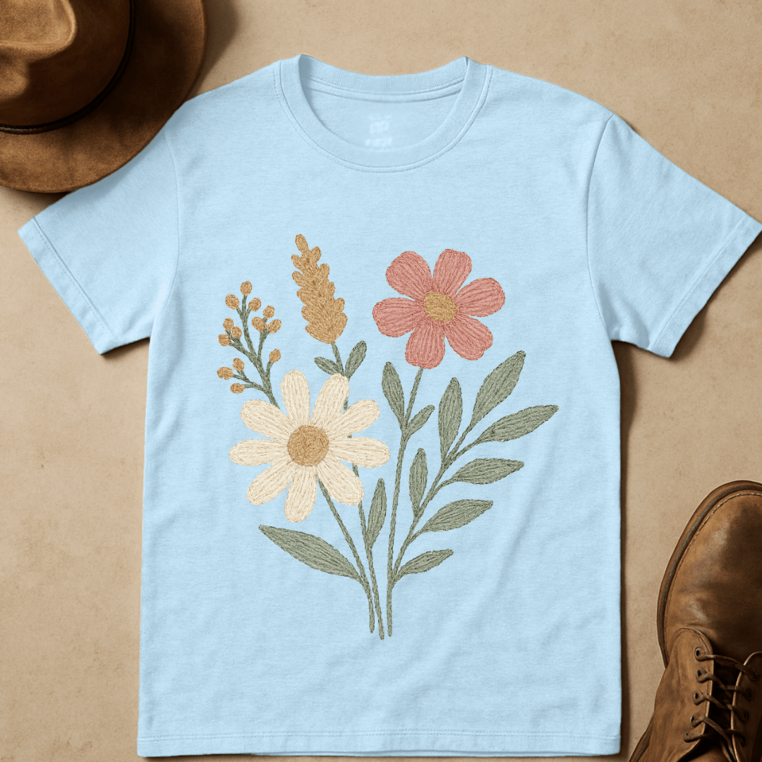 WILDFLOWER BOUQUET EMBROIDERED T-SHIRT