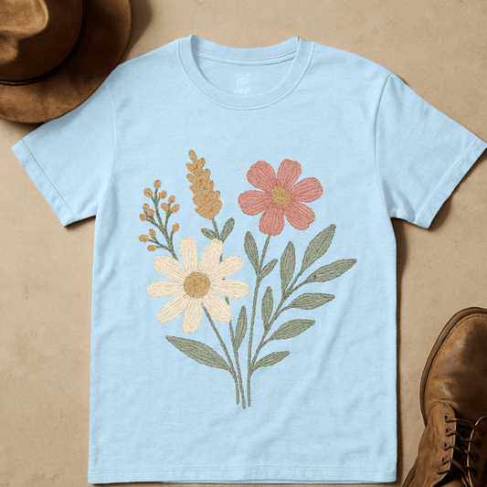 WILDFLOWER BOUQUET EMBROIDERED T-SHIRT