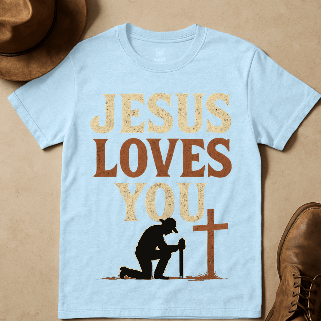 RUSTIC COWBOY KNEELING T-SHIRT