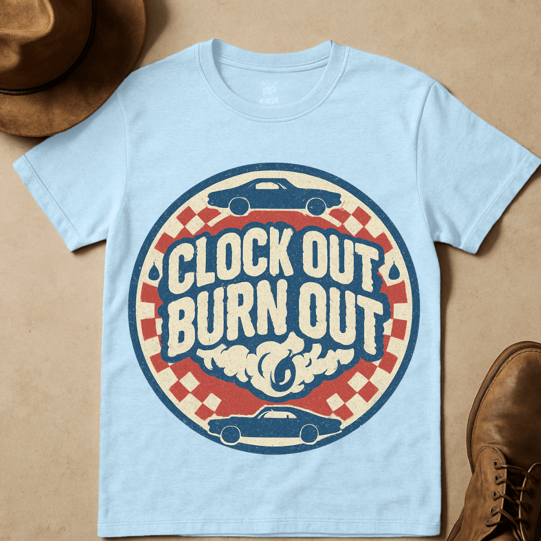 MUSCLE CAR BURNOUT STAMP T-SHIRT