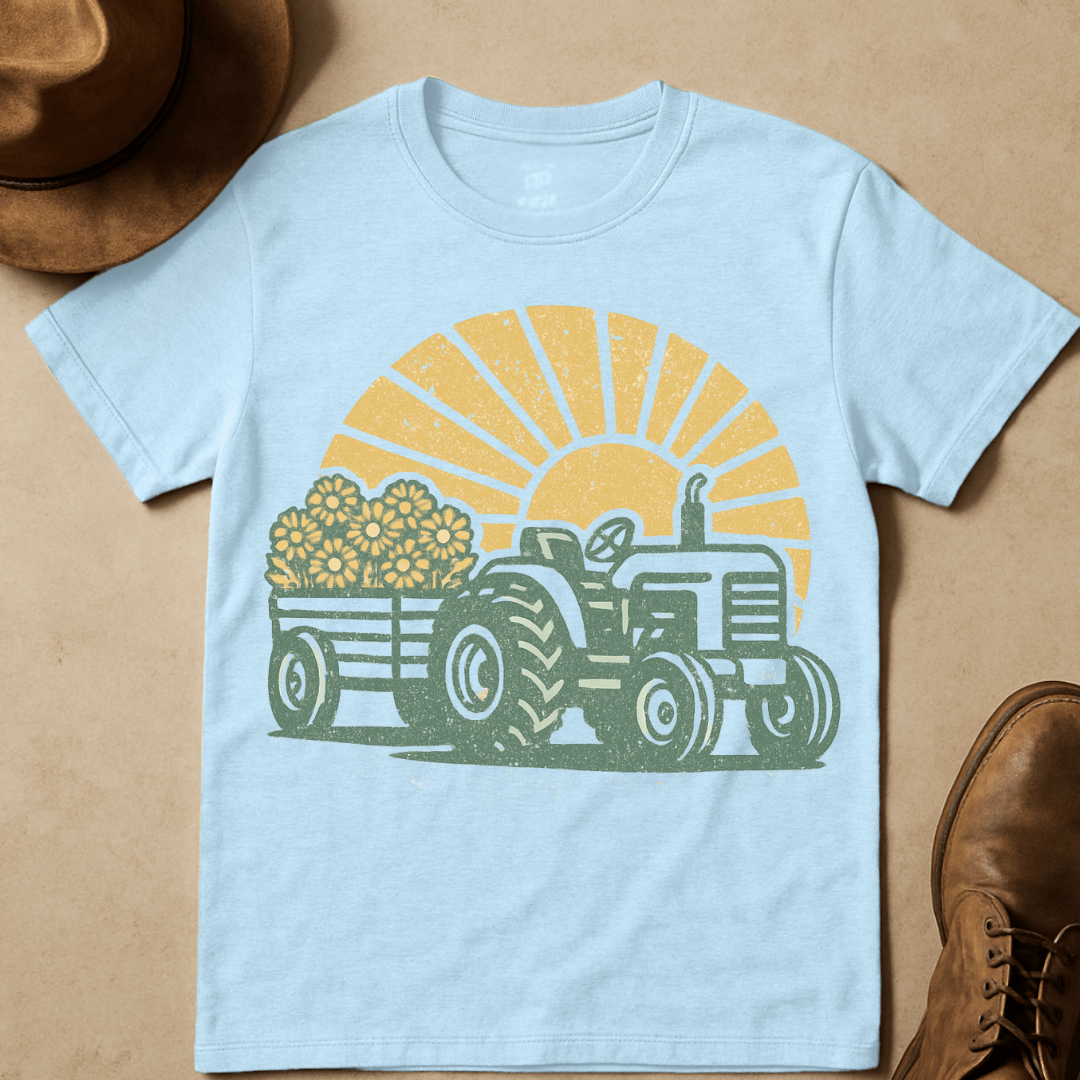 TRACTOR WITH FLOWERS T-SHIRT