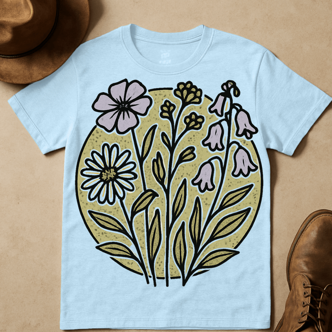 LAVENDER AND OLIVE FLOWERS T-SHIRT