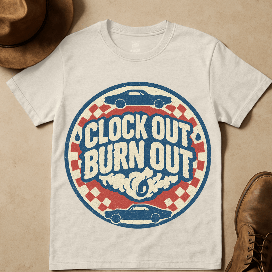 MUSCLE CAR BURNOUT STAMP T-SHIRT