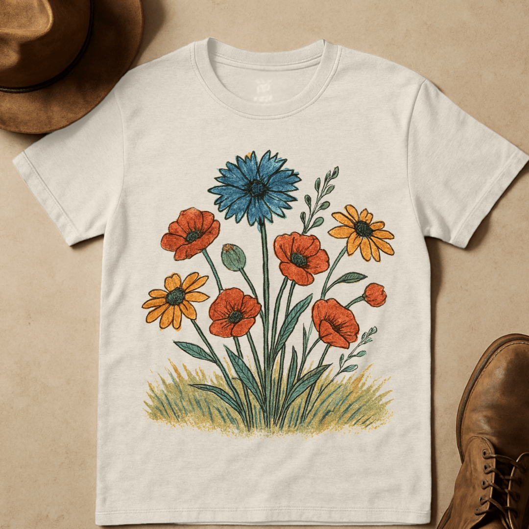 WILDFLOWER BOUQUET IN EARTH TONES T-SHIRT