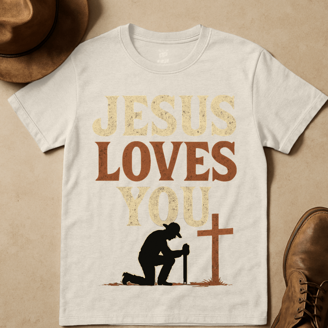 RUSTIC COWBOY KNEELING T-SHIRT