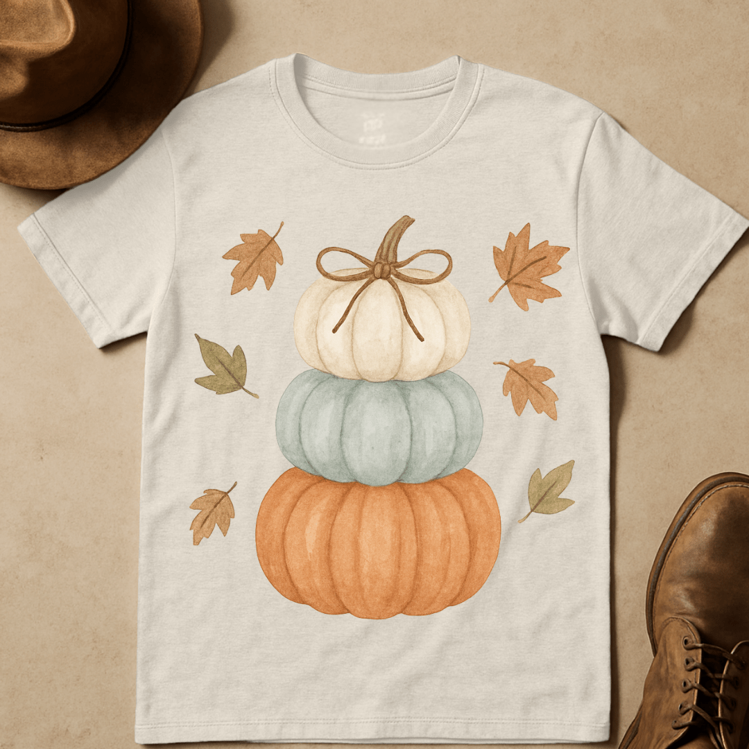 WATERCOLOR STACKED PUMPKINS T-SHIRT