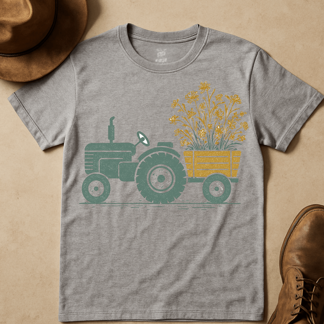 TRACTOR HAULING FLOWERS T-SHIRT