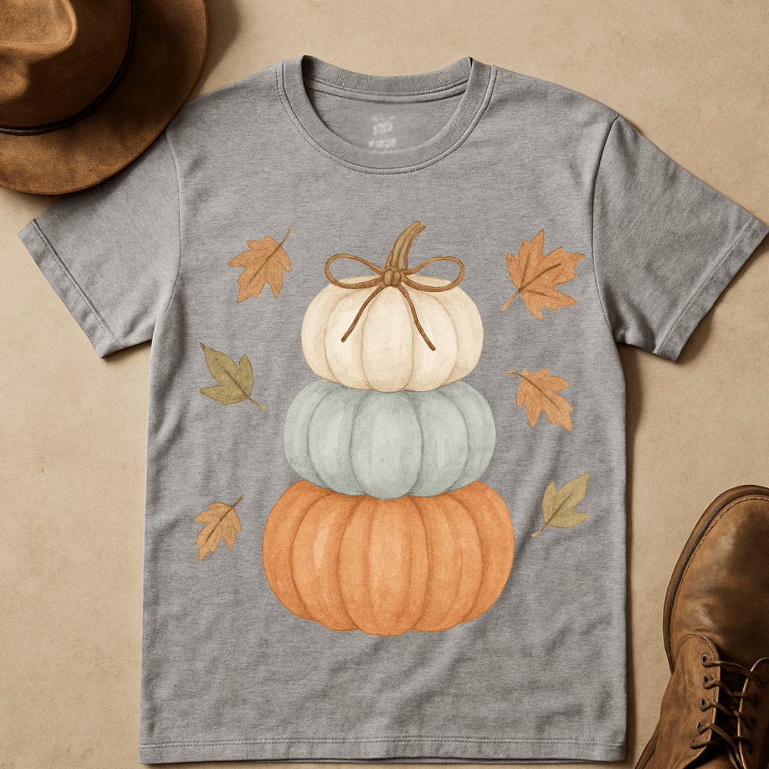 WATERCOLOR STACKED PUMPKINS T-SHIRT
