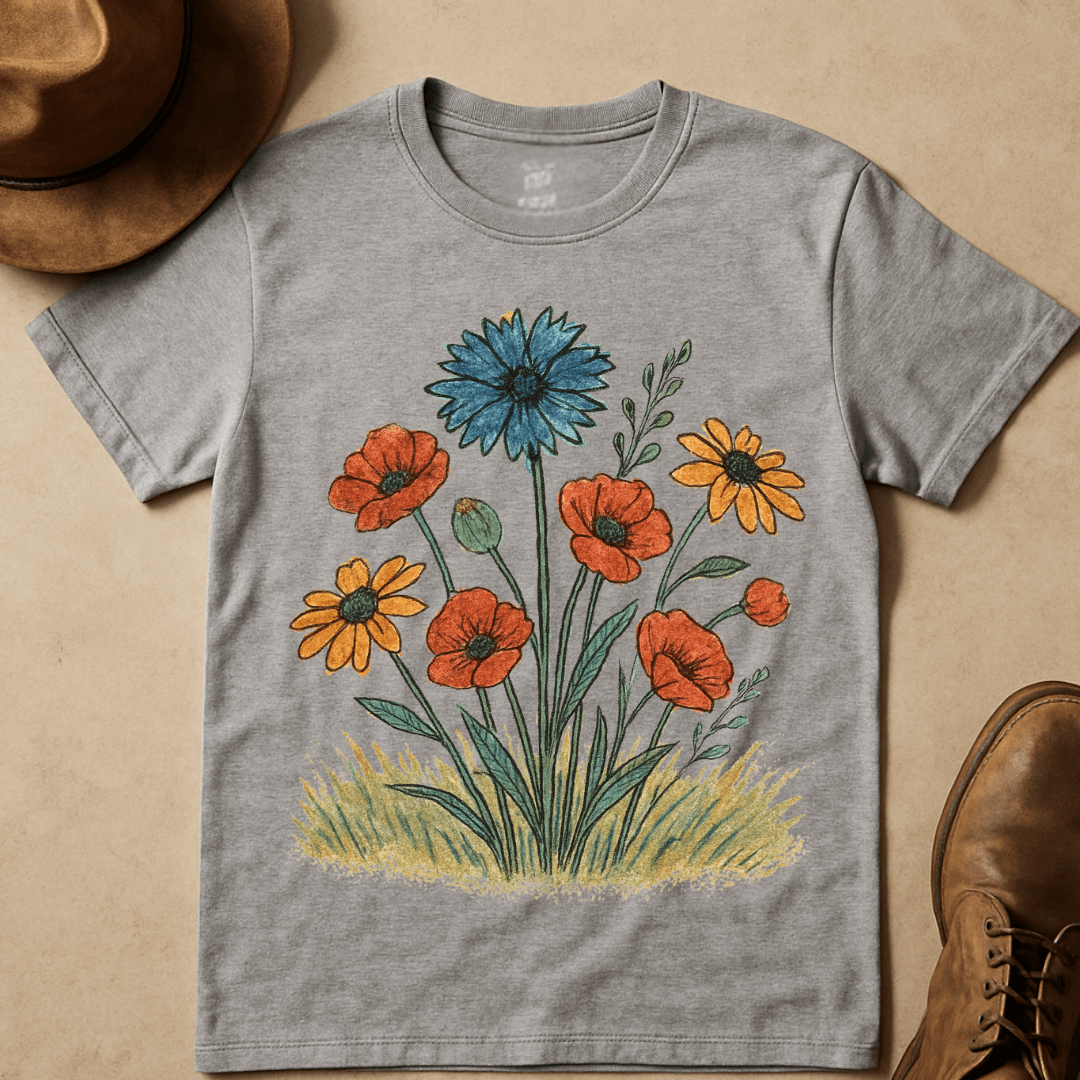 WILDFLOWER BOUQUET IN EARTH TONES T-SHIRT