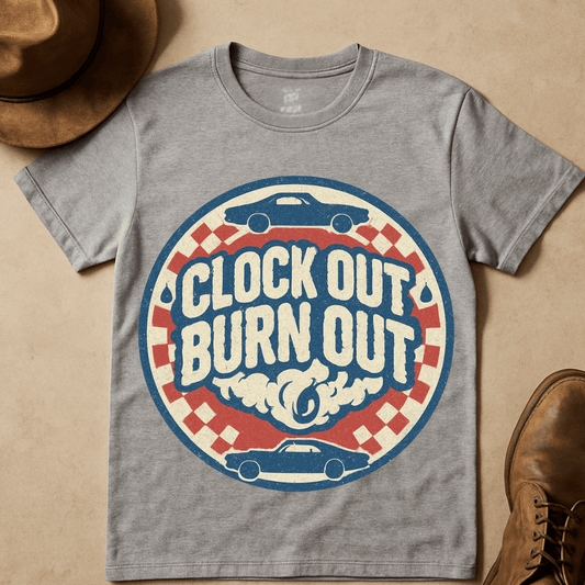MUSCLE CAR BURNOUT STAMP T-SHIRT