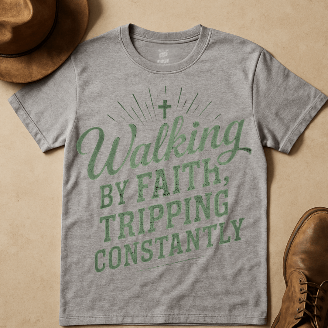 DISTRESSED WALKING BY FAITH T-SHIRT
