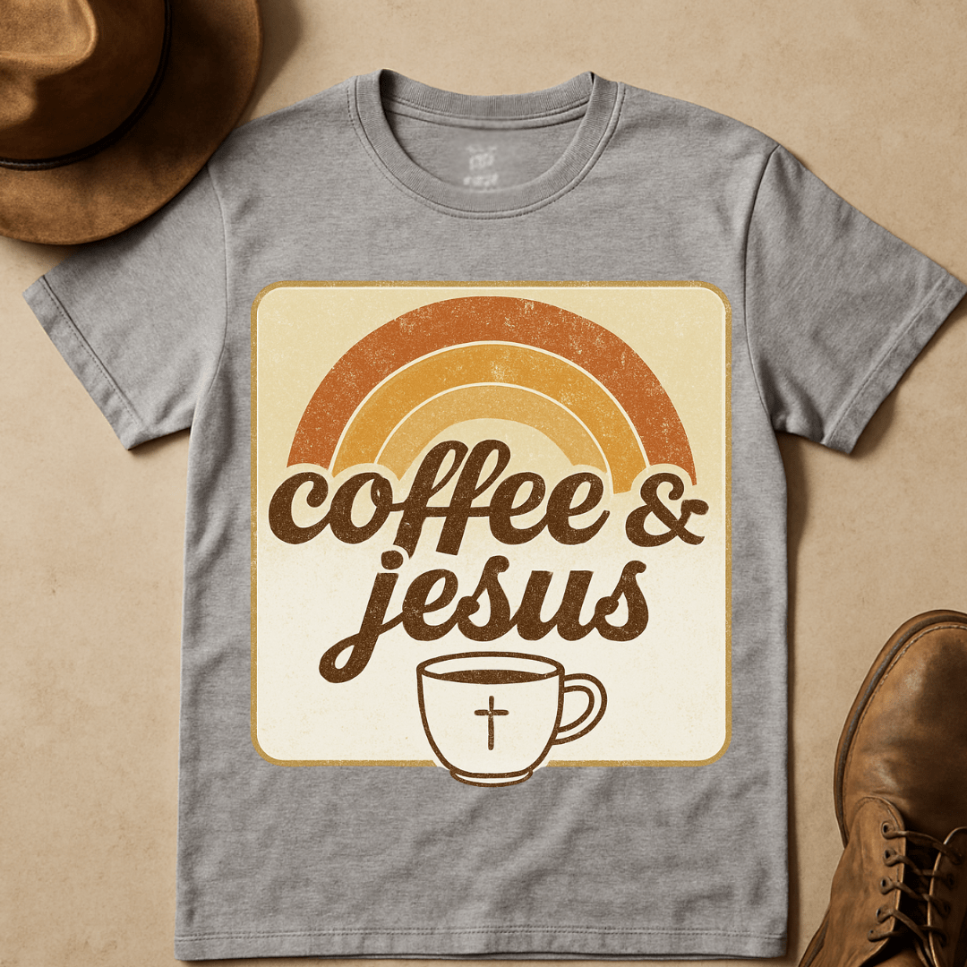 RETRO SUNRISE COFFEE AND JESUS T-SHIRT