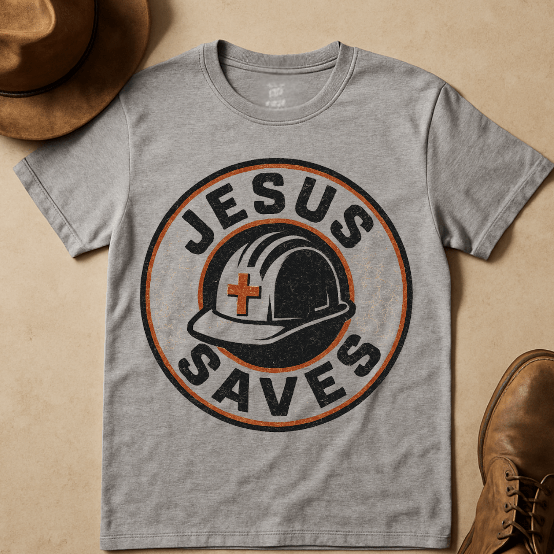 JESUS SAVES HARD HAT T-SHIRT