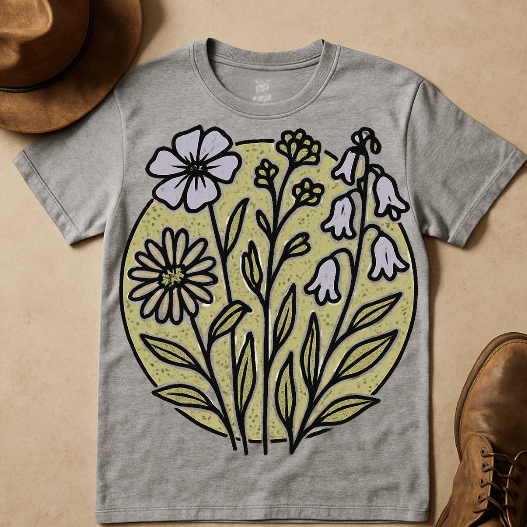 LAVENDER AND OLIVE FLOWERS T-SHIRT