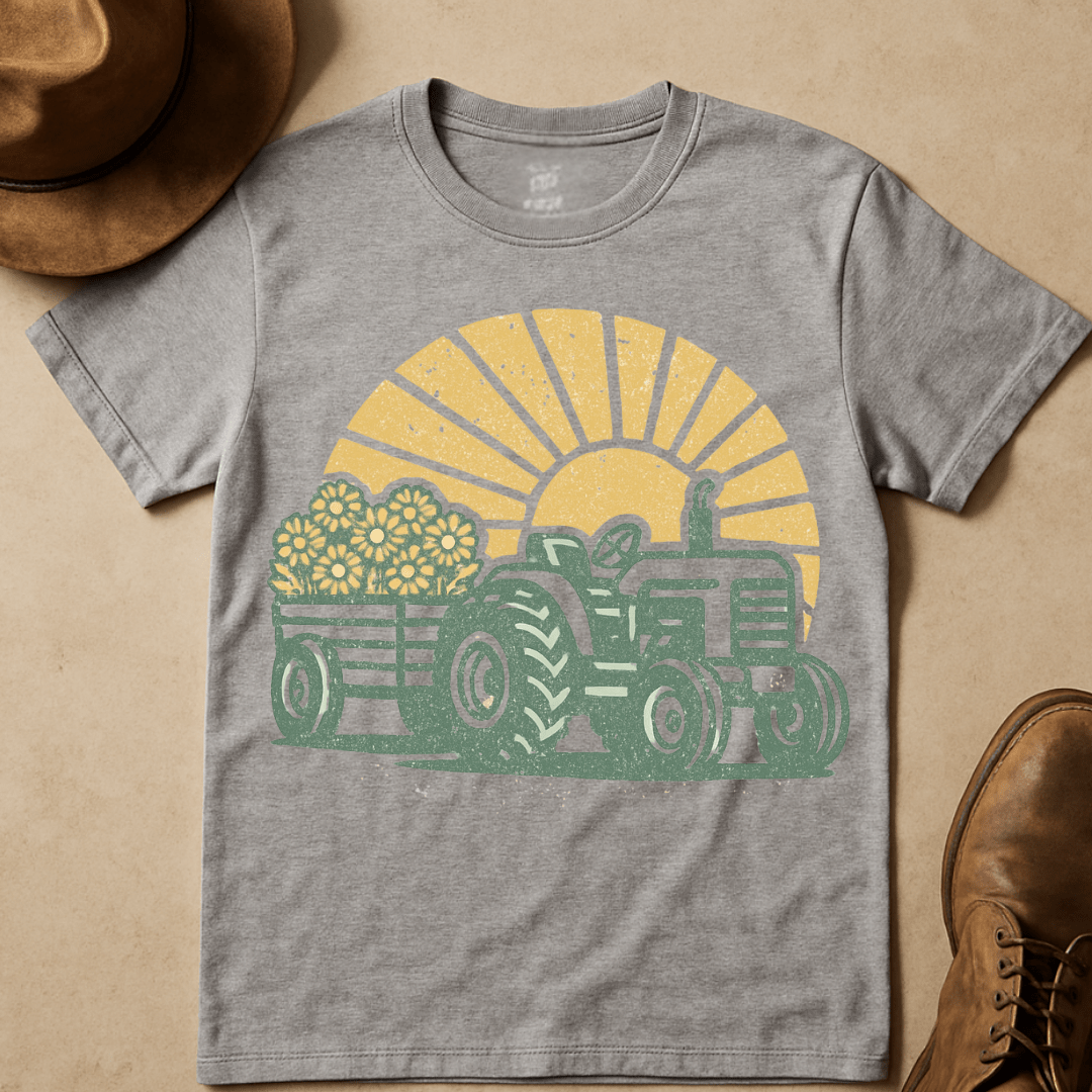 TRACTOR WITH FLOWERS T-SHIRT