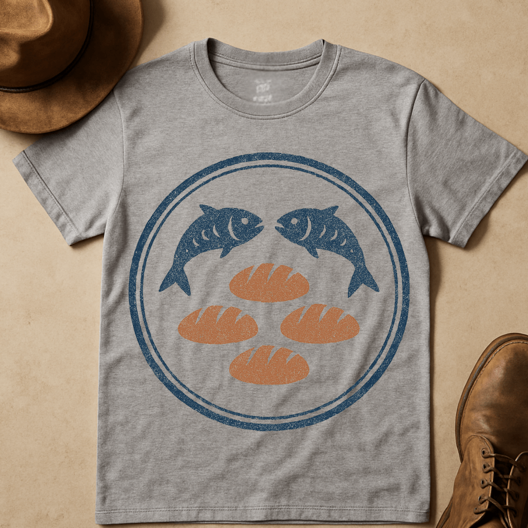 CHRISITAIN FISH AND LOAVES BADGE T-SHIRT