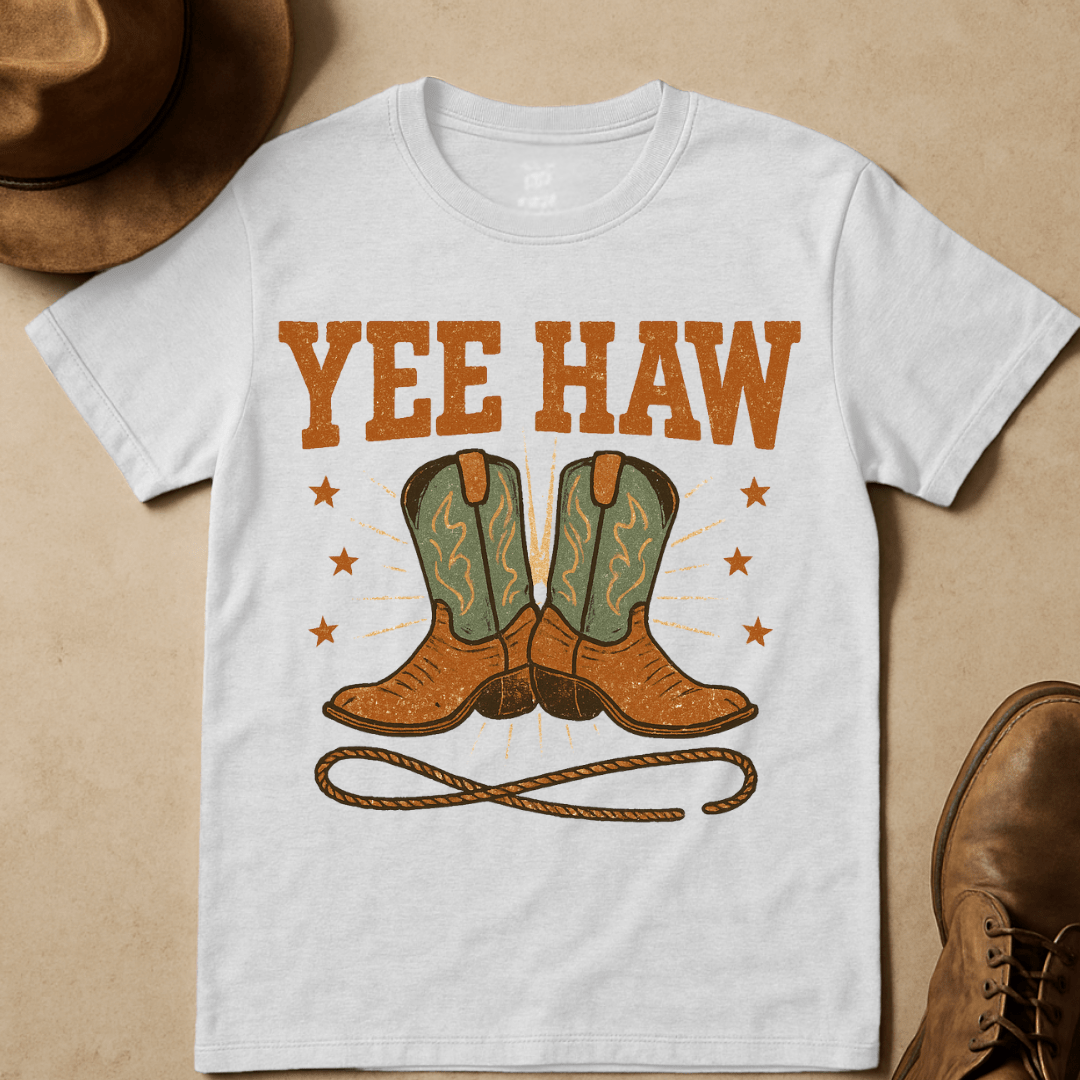 YEEHAW BOOTS AND STARS T-SHIRT
