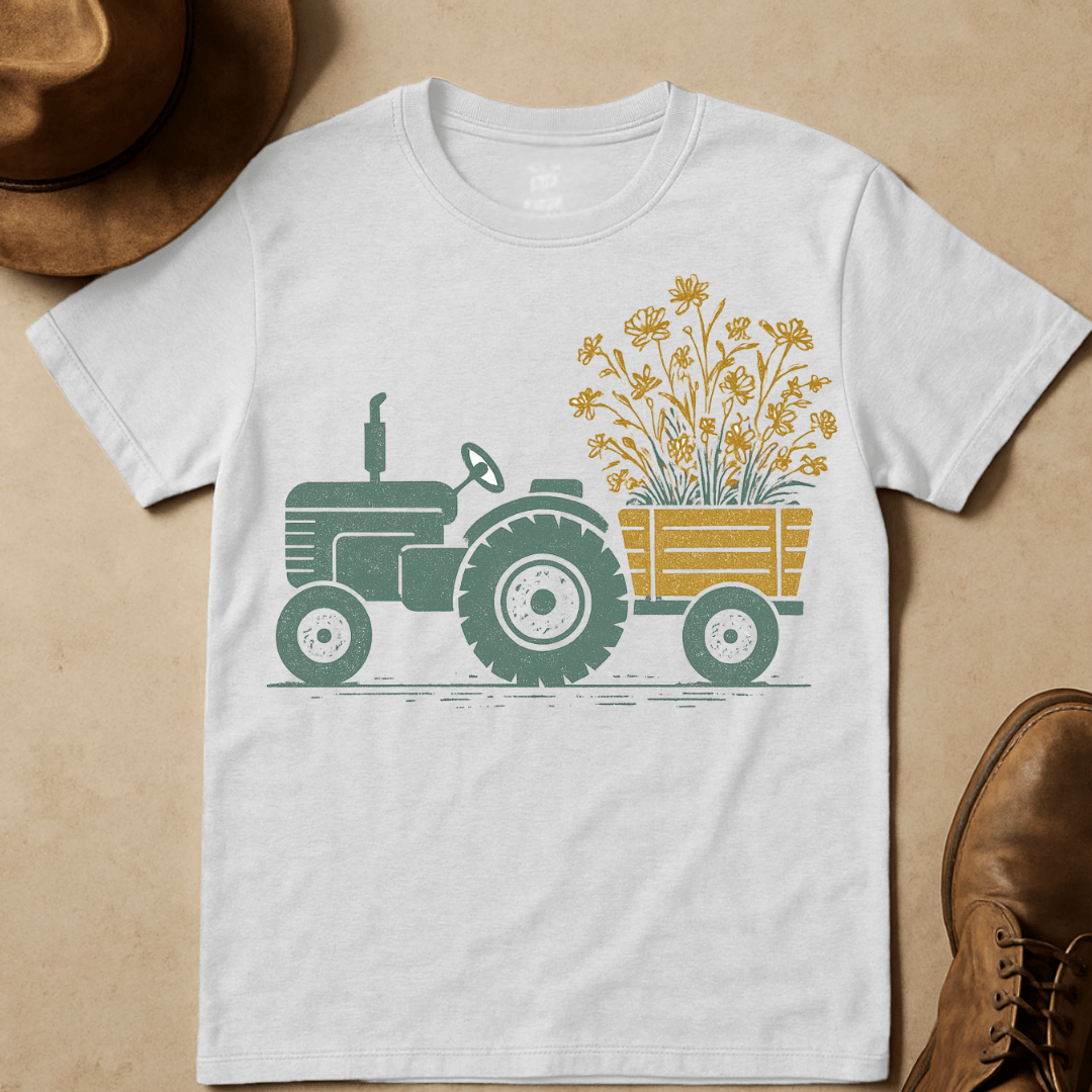 TRACTOR HAULING FLOWERS T-SHIRT