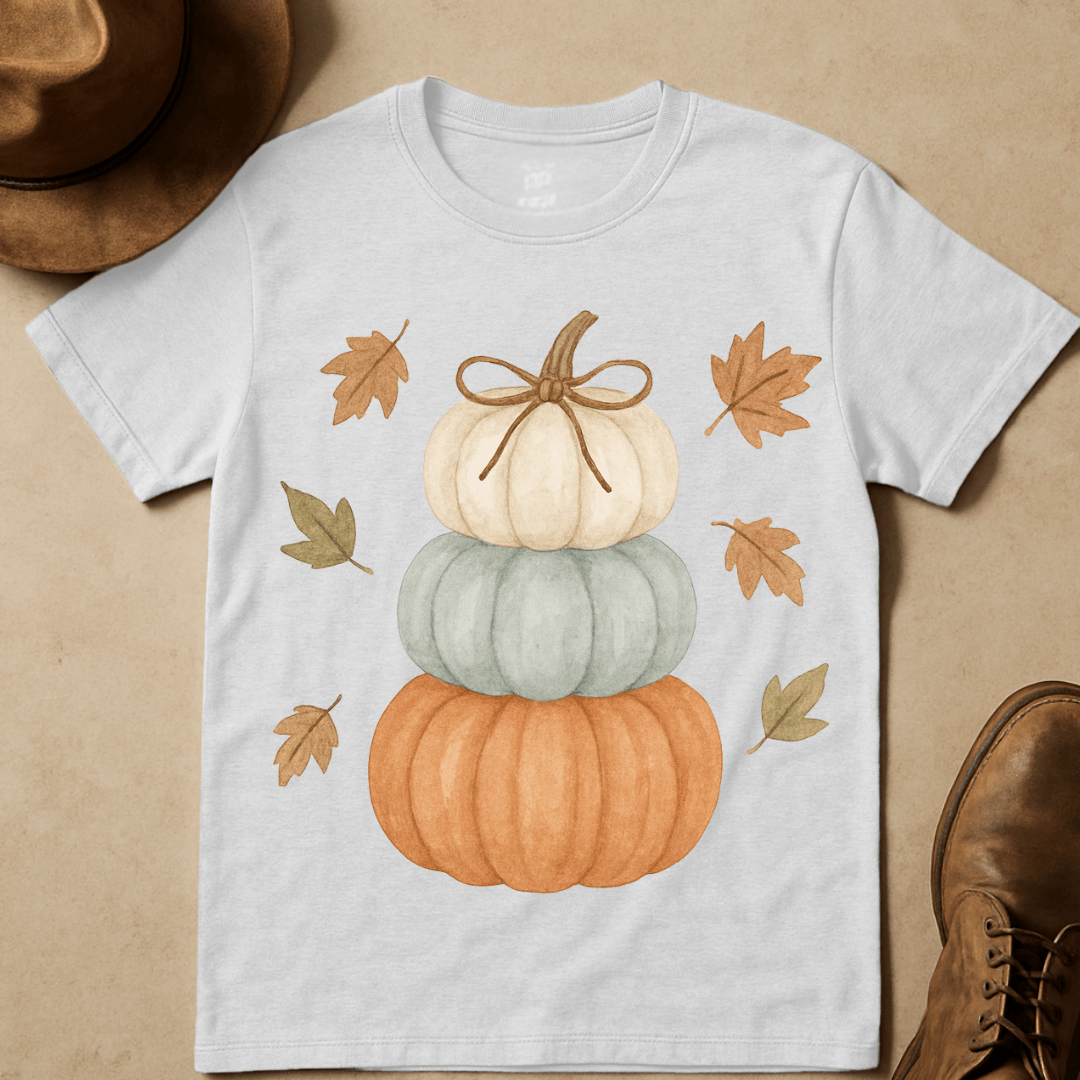 WATERCOLOR STACKED PUMPKINS T-SHIRT