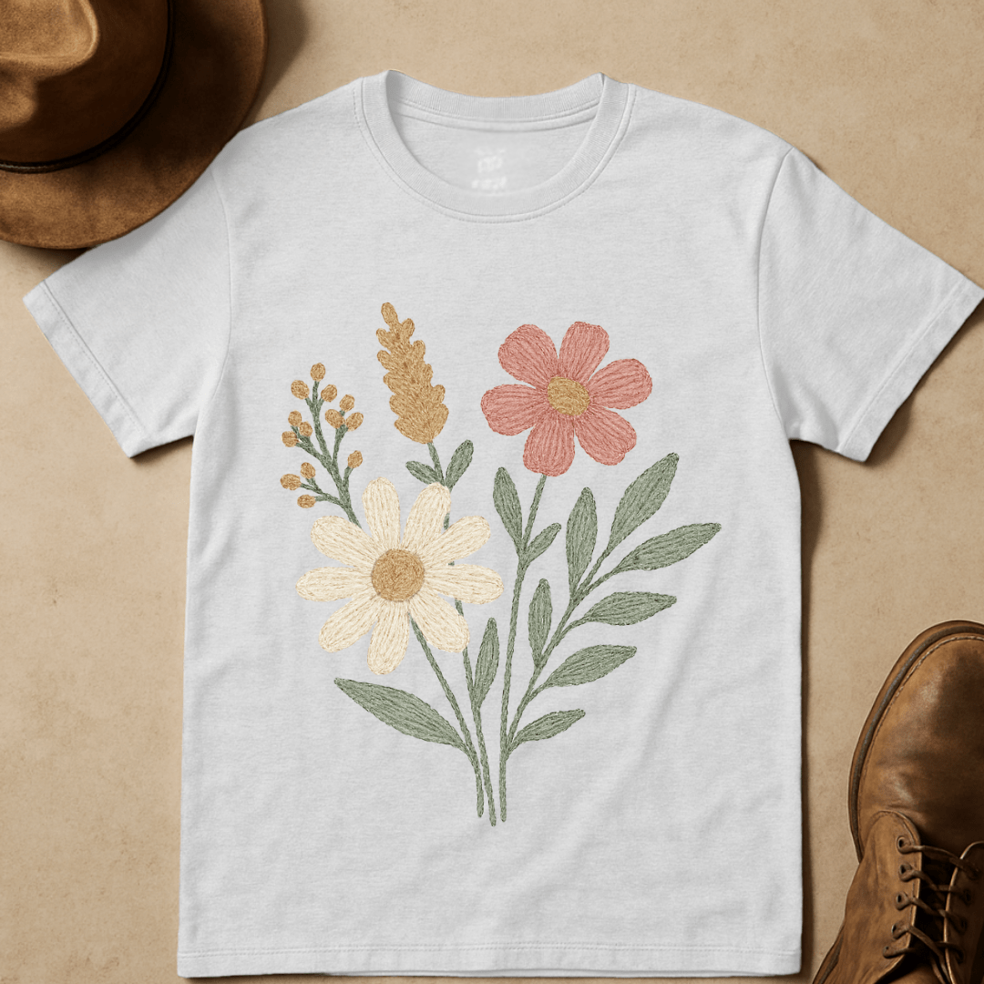 WILDFLOWER BOUQUET EMBROIDERED T-SHIRT