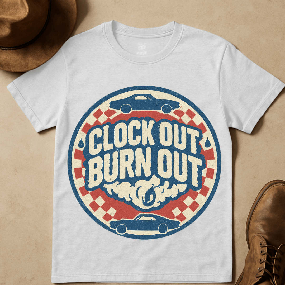 MUSCLE CAR BURNOUT STAMP T-SHIRT