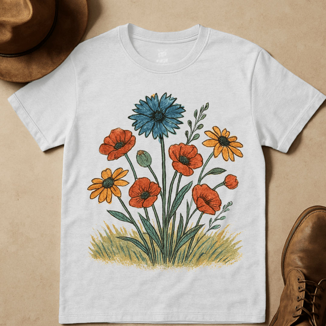 WILDFLOWER BOUQUET IN EARTH TONES T-SHIRT