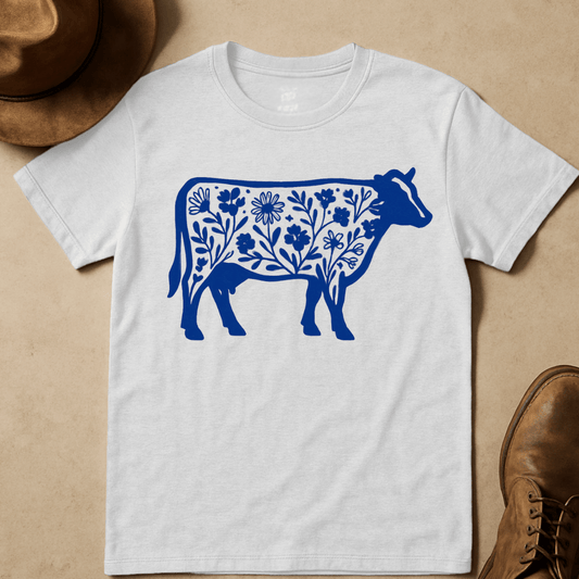 BLUE WILDFLOWER COW T-SHIRT