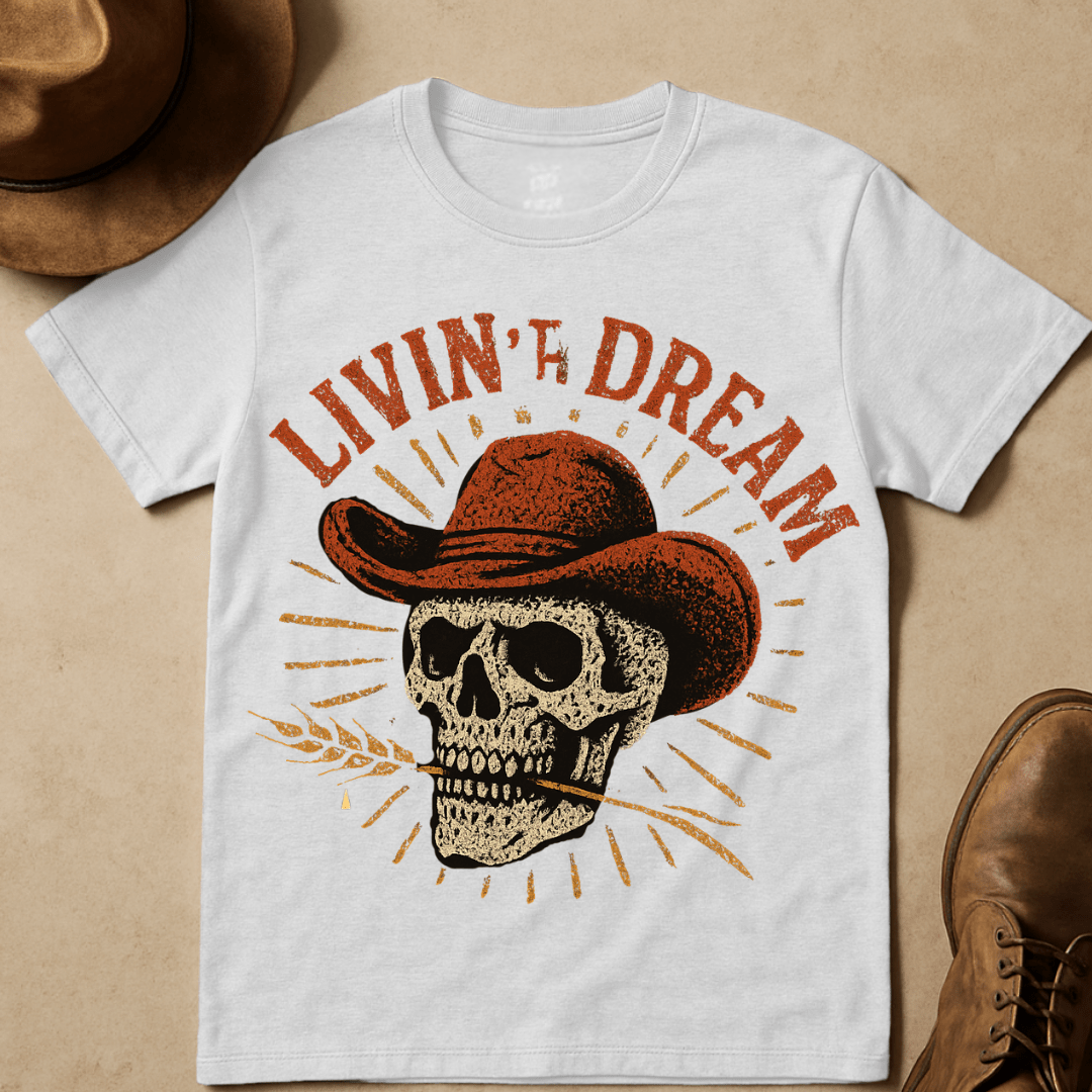 RUGGED SKULL WITH WHEAT T-SHIRT