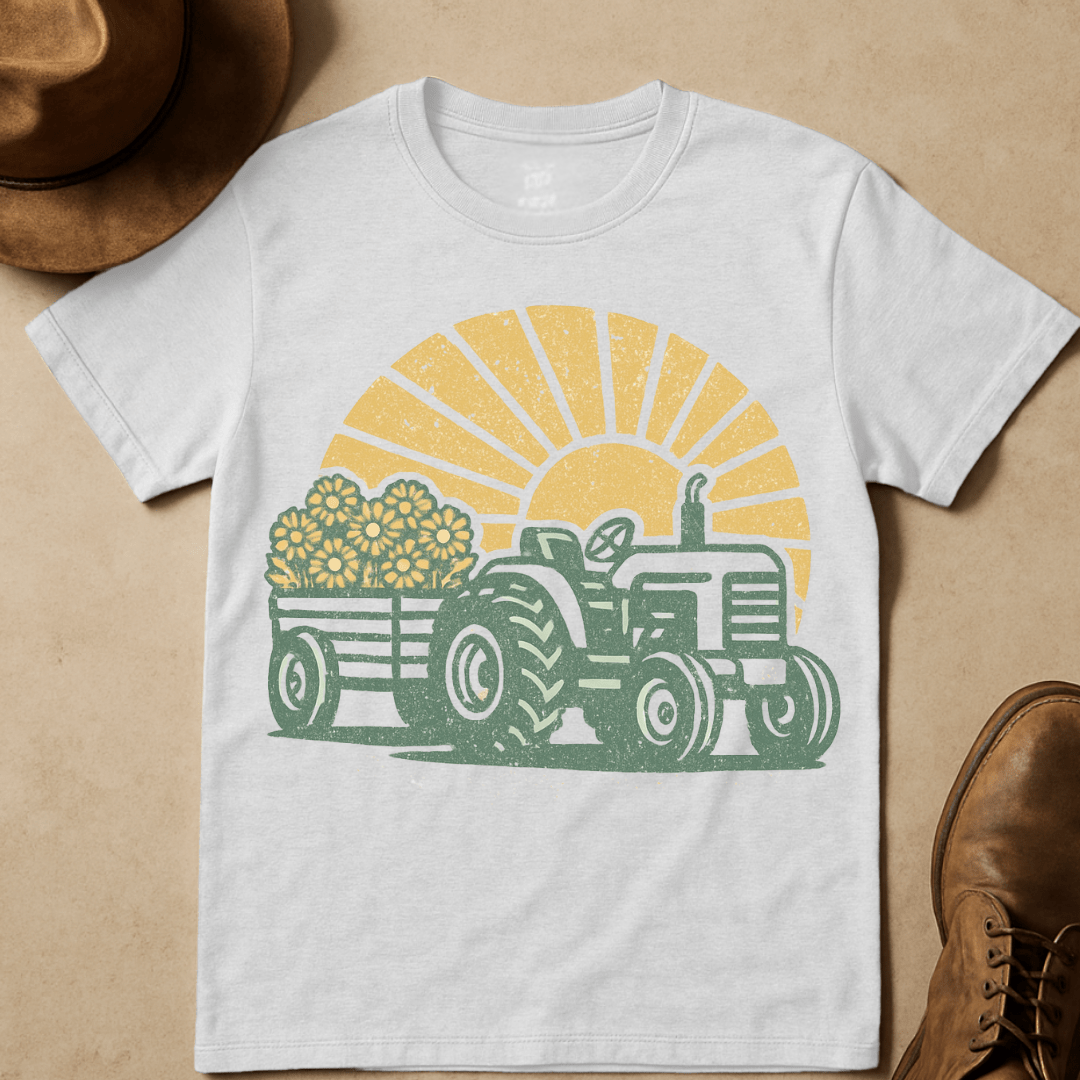 TRACTOR WITH FLOWERS T-SHIRT