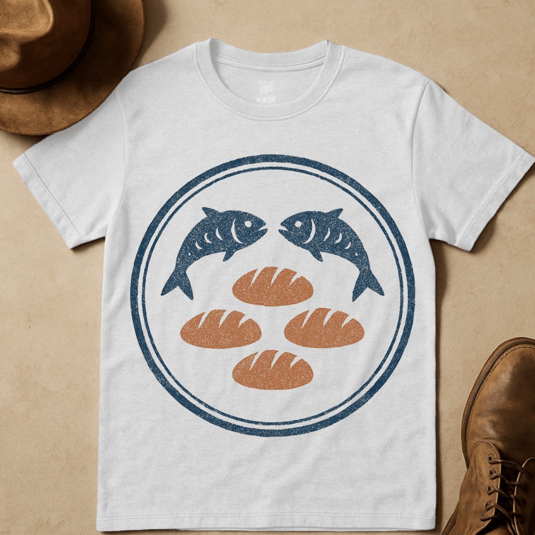 CHRISITAIN FISH AND LOAVES BADGE T-SHIRT