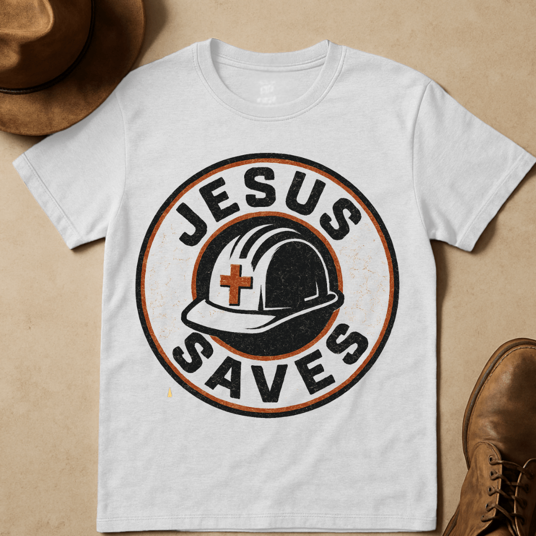 JESUS SAVES HARD HAT T-SHIRT