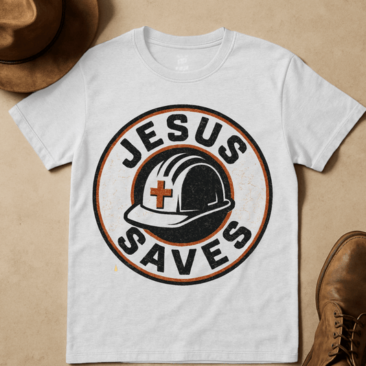 JESUS SAVES HARD HAT T-SHIRT