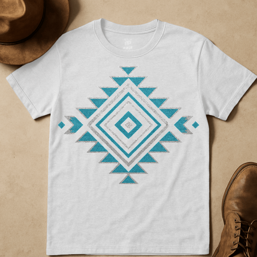 TEAL WESTERN PATTERN T-SHIRT