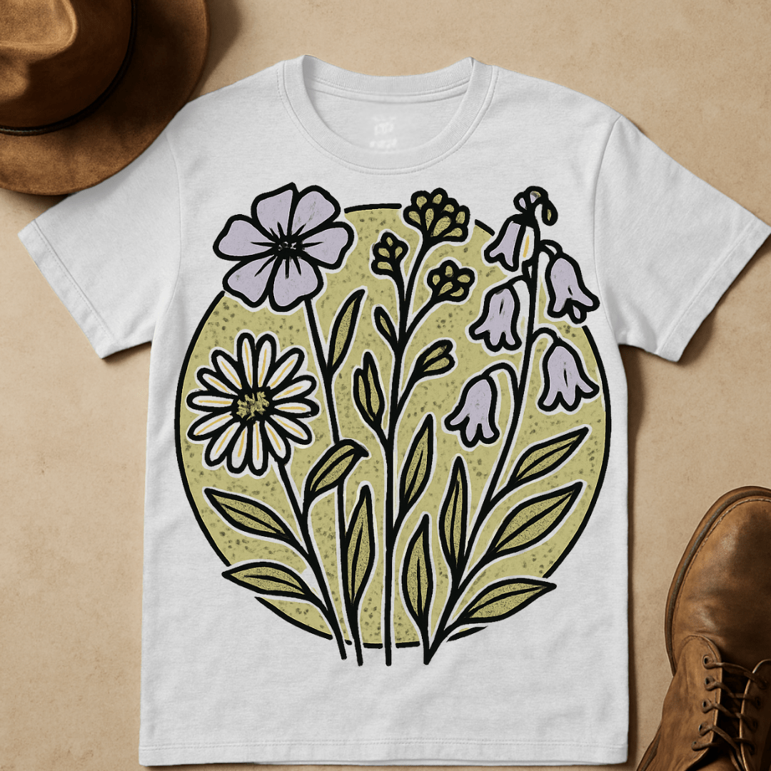 LAVENDER AND OLIVE FLOWERS T-SHIRT