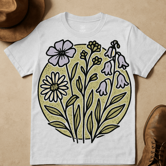 LAVENDER AND OLIVE FLOWERS T-SHIRT
